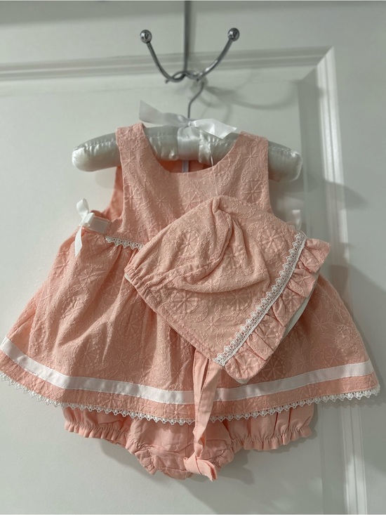 cupcakes & cashmere Other - cupcakes & cashmere Peach Lace Baby Dress with Bonnet